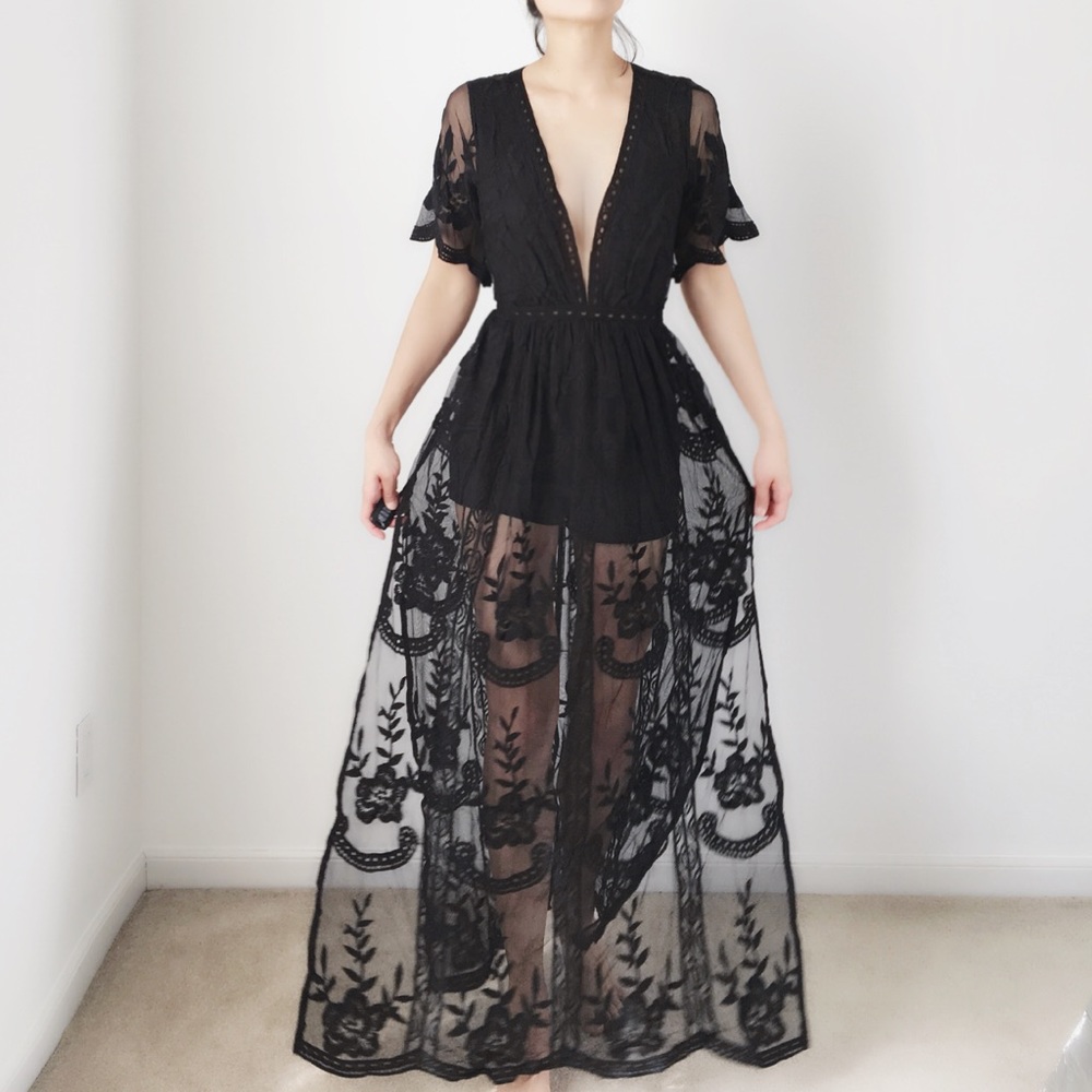 5 Star Rating -SEXY Lace Romper Maxi Dress - Picture 4 of 6